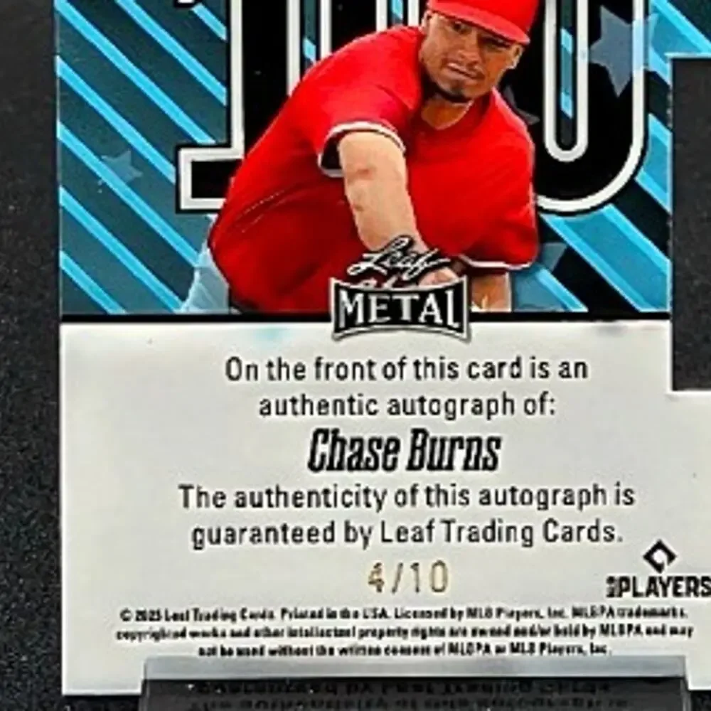2025 Chase Burns RC 4/10 Auto Silver Sparkle Top 100 Cincinnati Reds Star